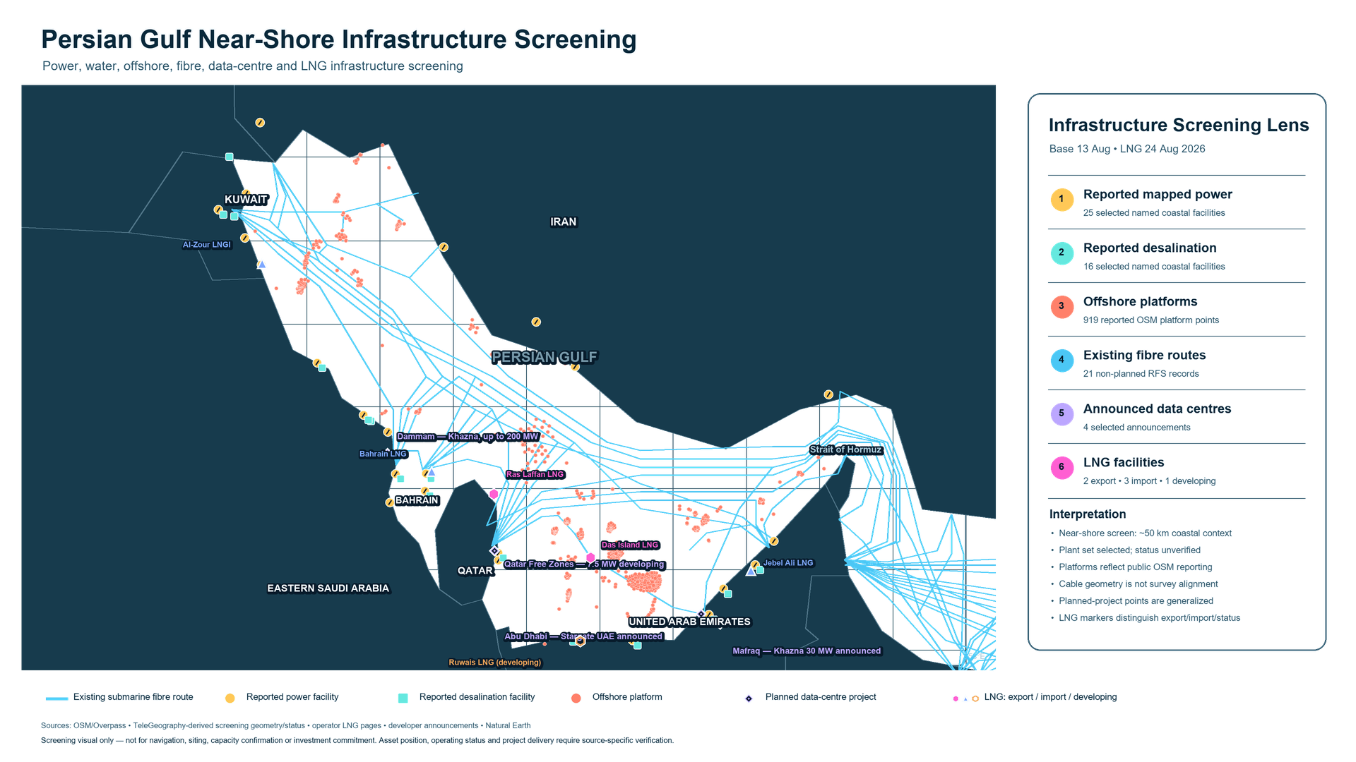 Persian Gulf near-shore infrastructure screening map